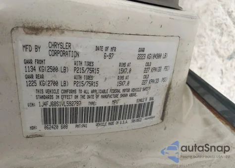 1997 Jeep Cherokee Sport из США, поврежденный, VIN 1J4FJ68S1VL592797